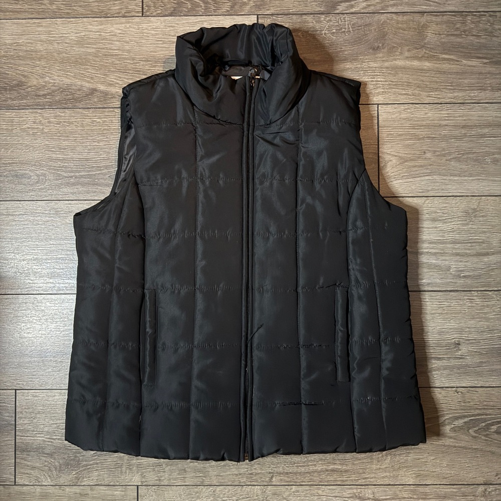 New‎ York & Company Black Quilted Puffer Vest Womens Large Full Zip Stand Collar